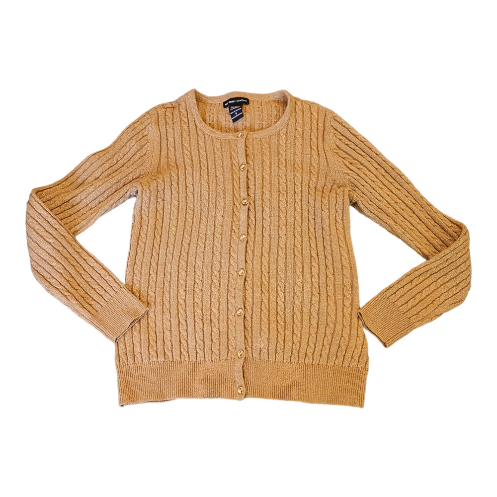 New York & Company Small Yellow Knit Long Sleeve Button Sweater